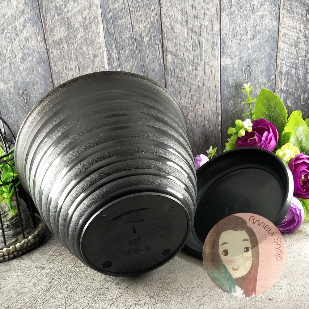 1 kg - 10 set - PT0021 - Pot Hitam 15 + Tatakan Pot Bunga Tanaman Hias