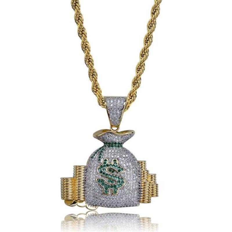 Creative Fashion Coins Pendant Stack Zircon Purse Pendant Necklace Hip Hop Men's Rock Party Jewelry