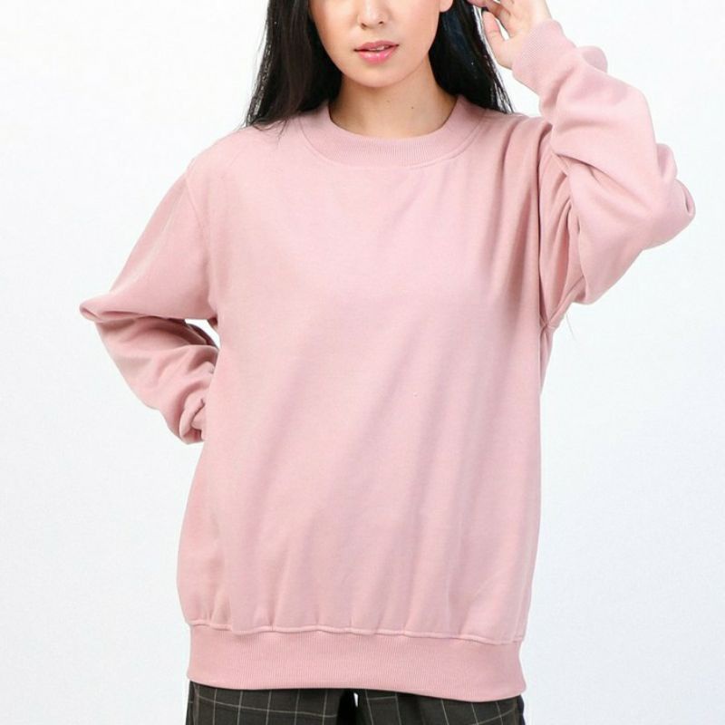 SWEATER_ID Basic Sweater Dusty Pink Polos Unisex Fleece Tebal Premium.