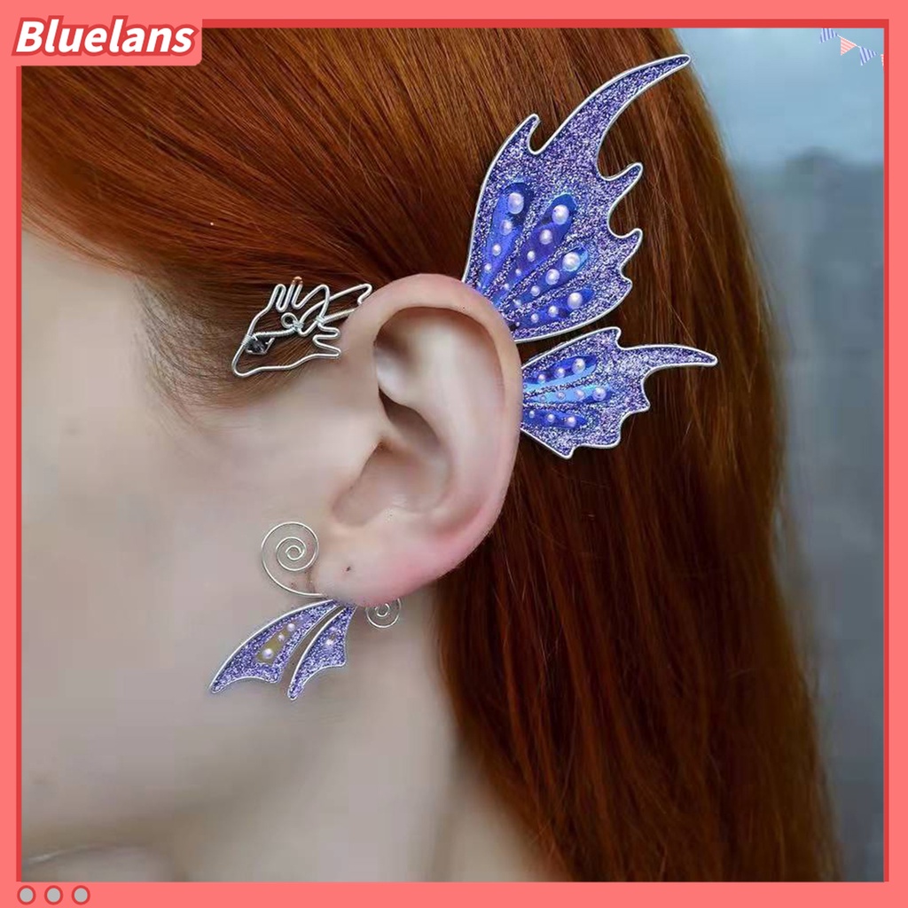 1 Pc Anting Klip Tanpa Tindik Desain Sayap Kupu-Kupu Naga Warna-Warni Untuk Cosplay