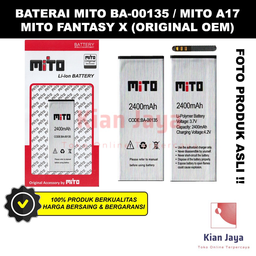 Baterai Mito A17 Fantasy X BA-000135 BA00135 Original OEM Batrai Batre Battery Hp Ori