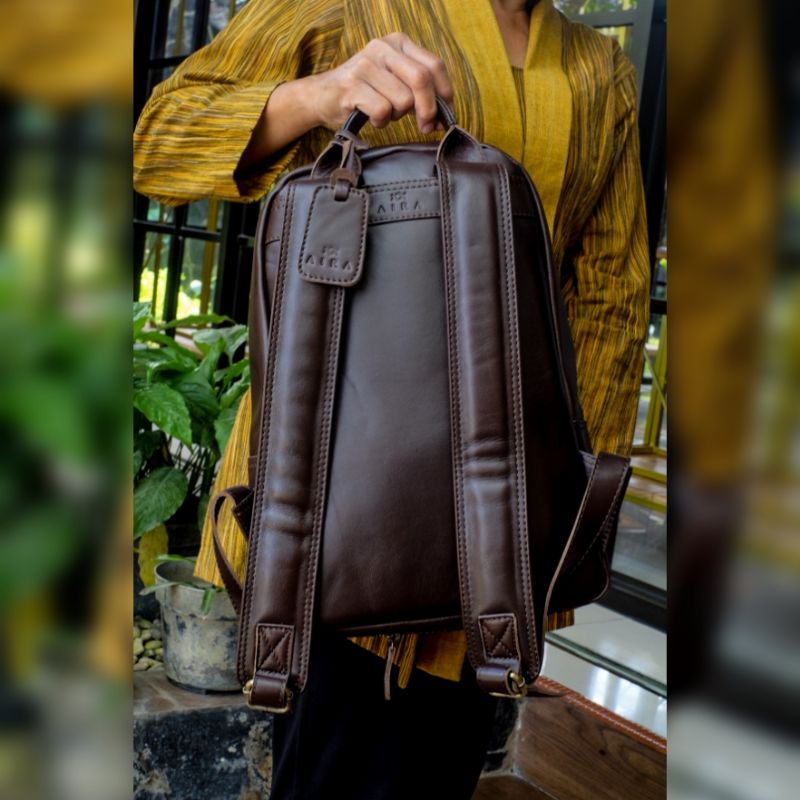 Ransel Unisex Tas Punggung Kulit Sapi Asli Backpack Naura Wadah Laptop Bahan Pull Up Leather Terbaru Tali Adjustable Kekinian Original