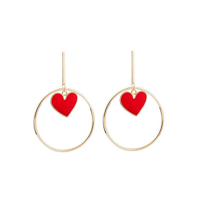 LRC Anting Tusuk Fashion Red Gold-plated Love Big Circle Earrings D44783