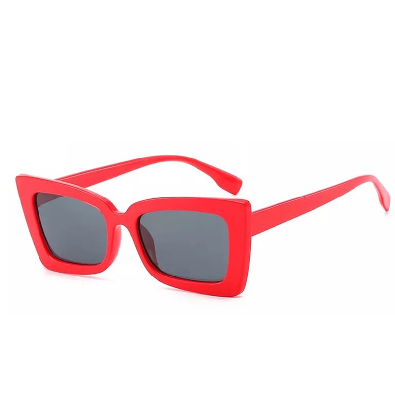 •OKEY BELI•KC404 Kacamata Hitam Wanita Kaca Mata Kotak Vintage Sunglasses Gaya Korea Import Murah-HITAM MERAH