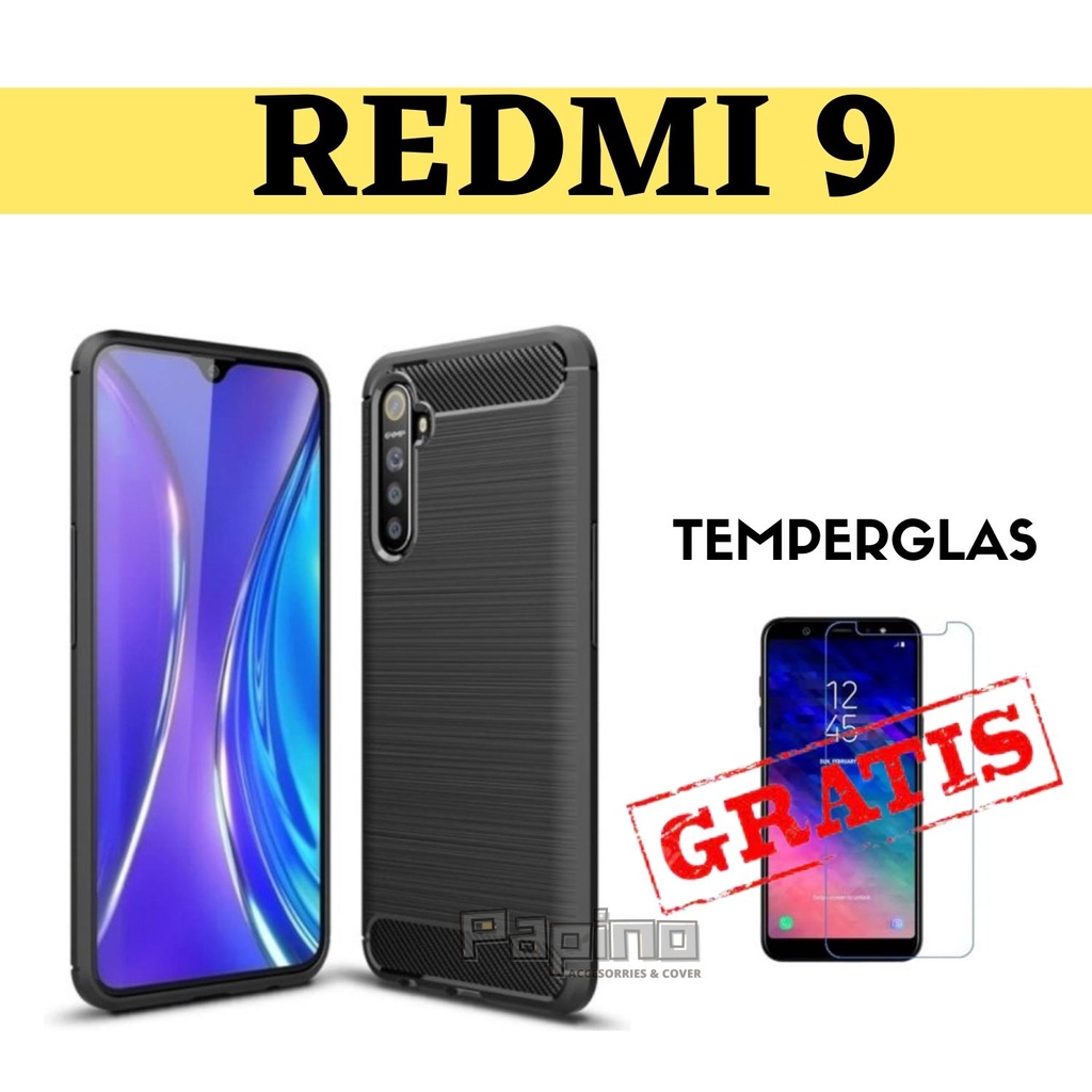 CASING REDMI 9  CARBON IPAKY REDMI 9  + GRATIS TEMPERGLASS