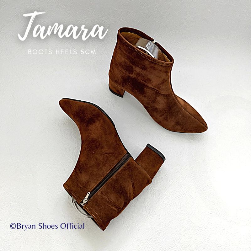 Bryan Tamara Boots Heels Suede Cutting Tinggi Hak Tahu 5cm Zipper 36-40 41-43 Jumbo Bigsize Oversize