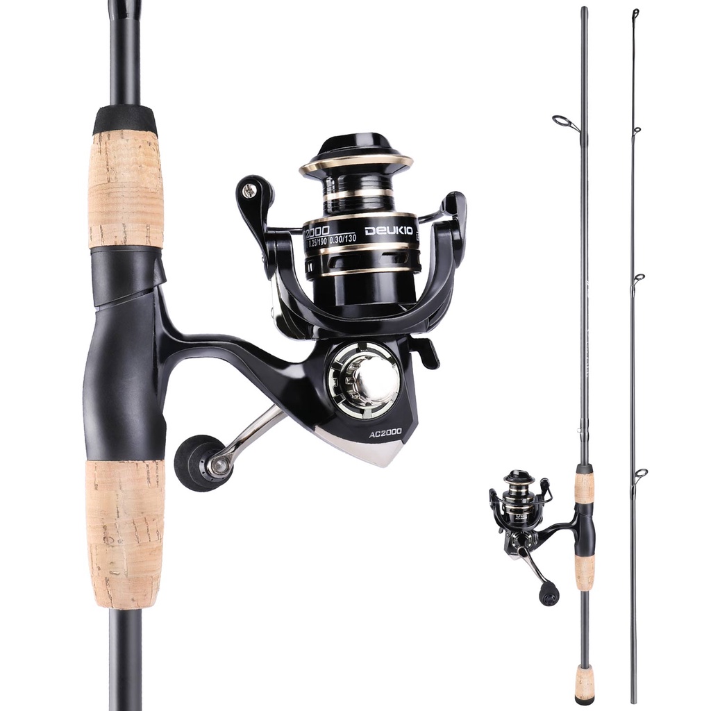 Joran Pancing Set 1.8m/6ft Spinning Fishing Rod Super Strong with Cork Wood Handle Fishing Reel Combos Max Drag 10kg