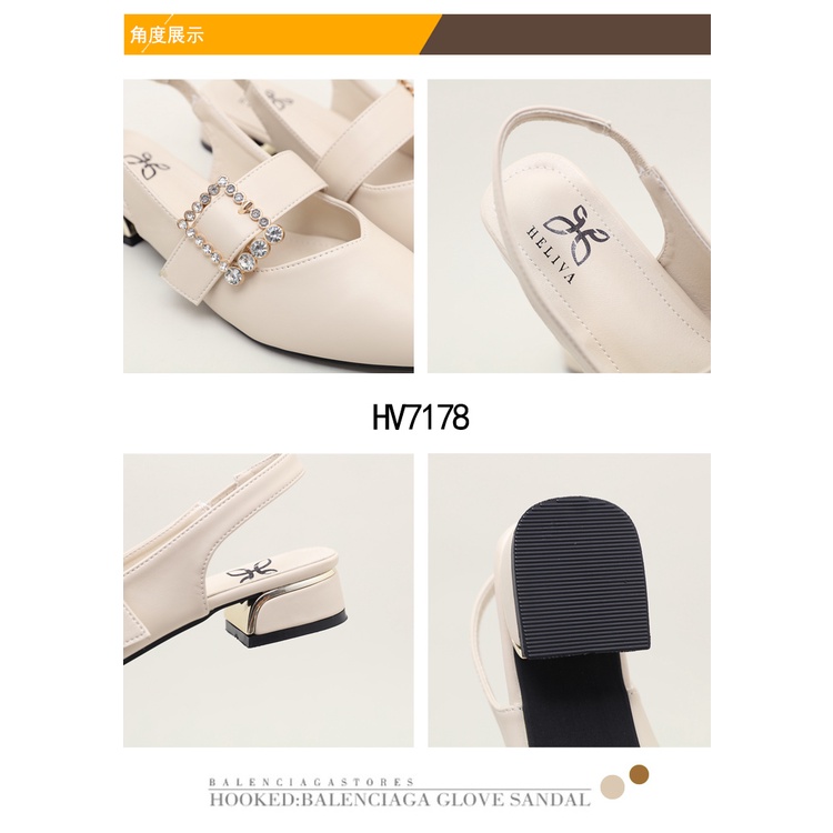 HELIVA NIKITA Sling Back Low Heels 3cm Sepatu Lancip Gesper Bahan Kulit HV7178 Original Brand