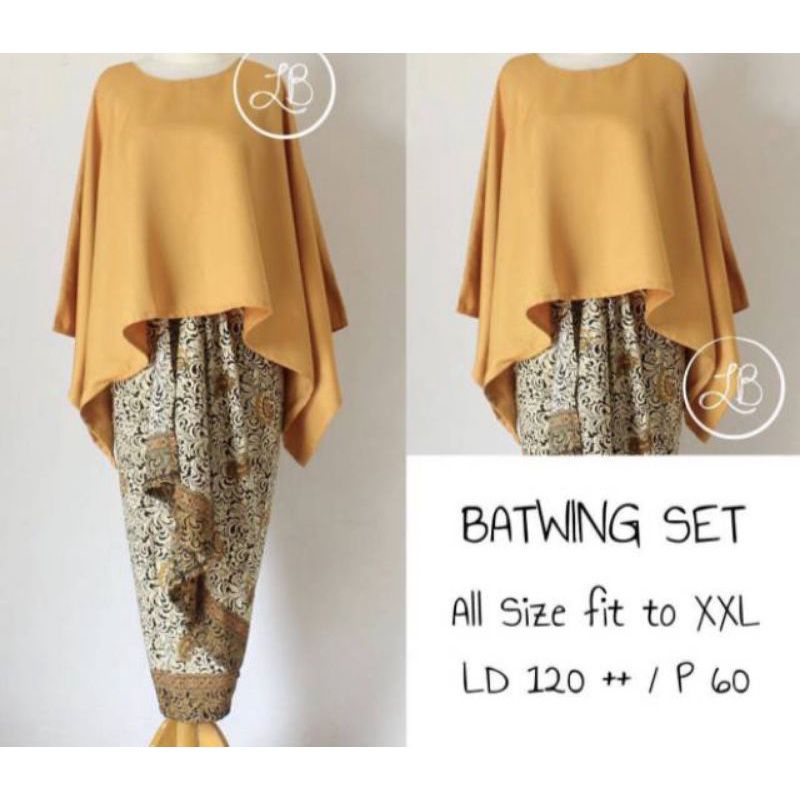 Set kebaya batwing kebaya jumbo mustard baju kondangan atasan wisuda rok lilit murah batwing gold pa