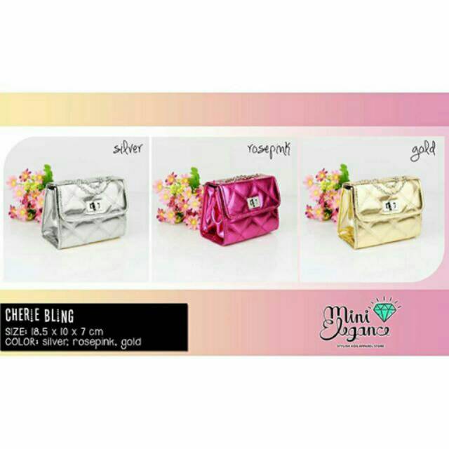 CHERIE BLING - kids mini sling bag / tas pesta anak gold silver pink