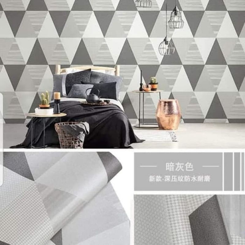 Wallpaper Dinding Segitiga Abu ( Geometris ) 8m s/d 9m x 45cm