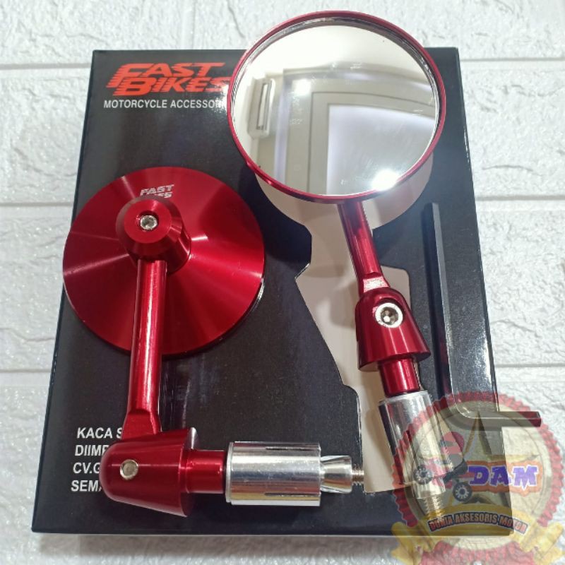 Spion jalu bulat Bar end Kaca Cembung motor beat scoopy nmax aerox xmax pcx vario vixion Vespa mio-Merah Fastbikes
