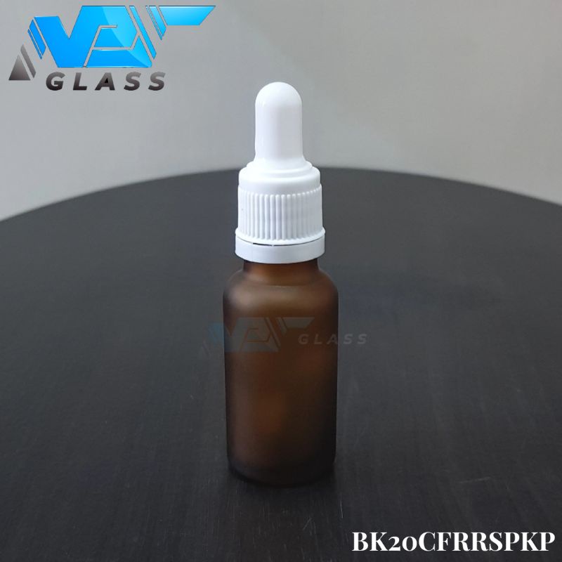 botol kaca pipet 20ml frosted doff coklat amber - ring segel putih