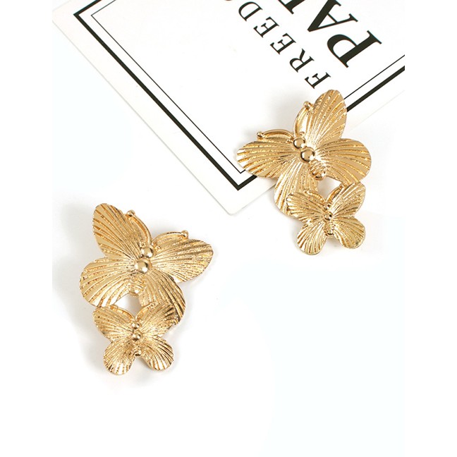 LRC Anting Tusuk Fashion Gold Alloy Butterfly Earrings F57583