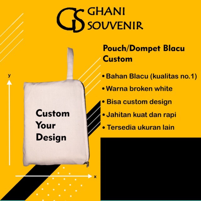 

Pouch Dompet Blacu Custom Sablon Souvenir Pernikahan Ultah Promosi Kado Tebal Putih Goodiebag Hadiah