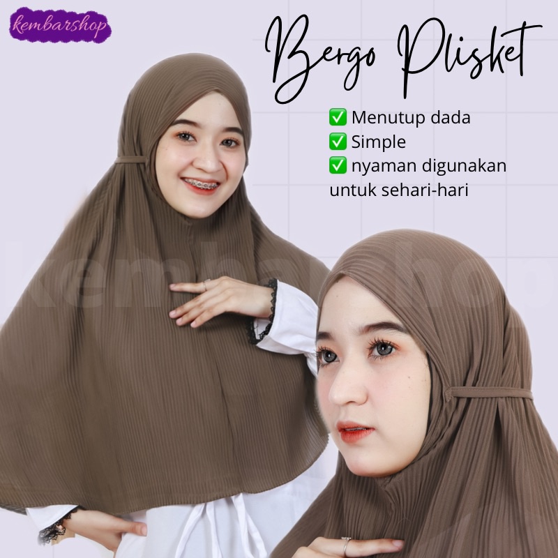 Bergo Plisket Padi Premium Hijab Instan Terbaru tali Belakang Jilbab Jumbo
