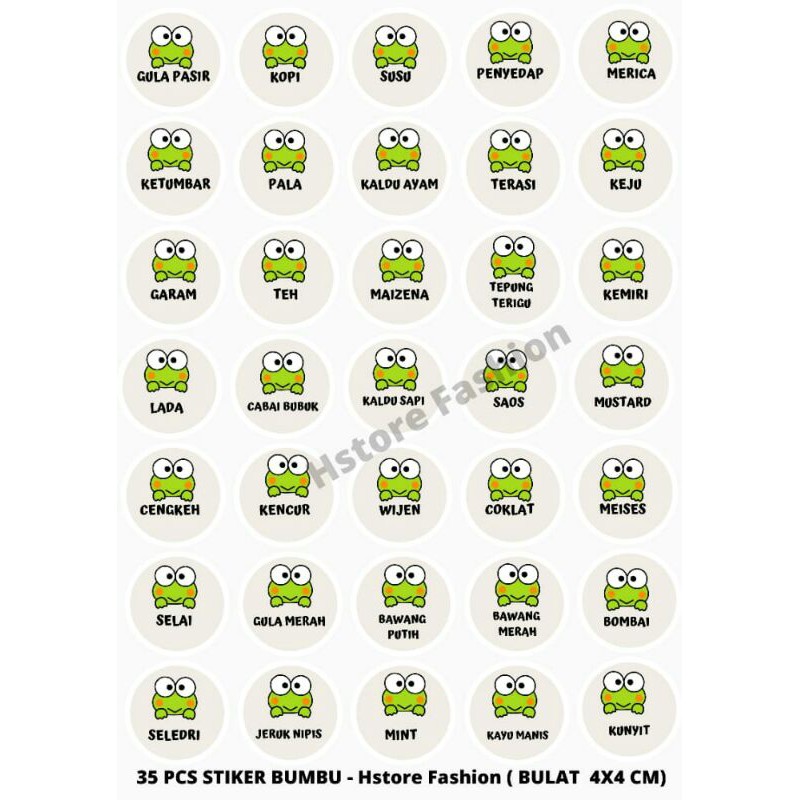 Stiker Bumbu Dapur 1 SET Lengkap Stiker Label Nama Bumbu Variasi Animasi 30 PCS