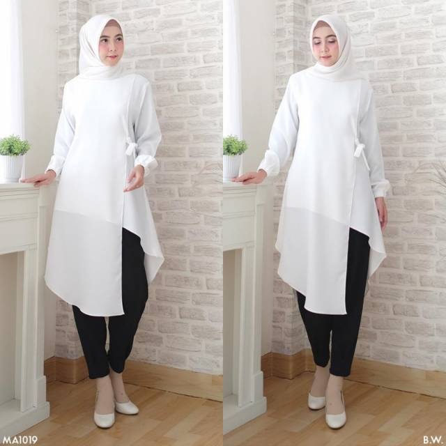 TUNIC WHITE NINDY M L XL BAJU ATASAN WANITA MUSLIMAH REALPICT