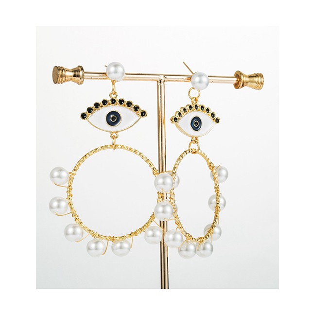 LRC Anting Tusuk Fashion Gold Eye Artificial pearl Earrings D44786