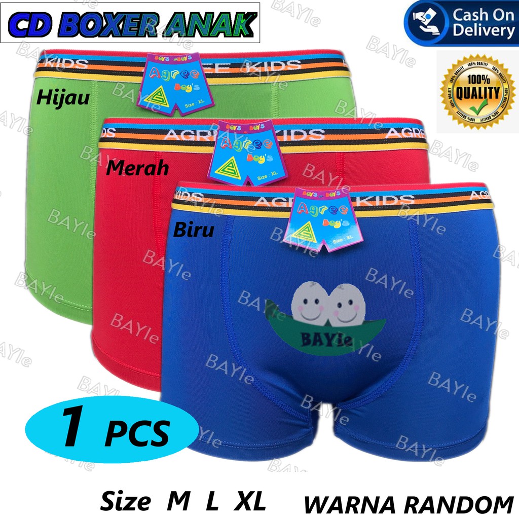 BAYIe - 1 PCS Celana Dalam / CD Anak Laki-laki Cowok BOXER AGREE KIDS 6170 POLOS/ Kid's Underwear Size M L XL