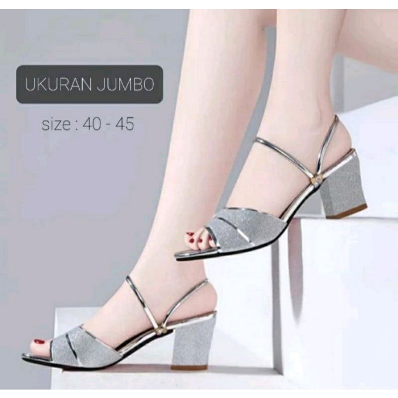 Sepatu Pesta Wanita Oversize 40-46 Higheels Pengantin Ukuran JUMBO Q205 Sepatu IMPOR Kaki Gemuk Glamour Pengantin Cantik Silver, 41