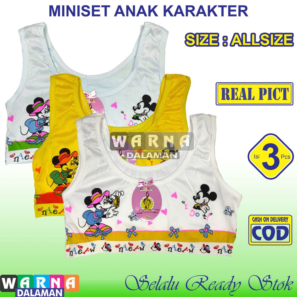 3 Pcs MINISET Anak SD SMP Bra Remaja ABG Gadis Mini Set Motif Gambar Multiwarna | WARNA DALAMAN