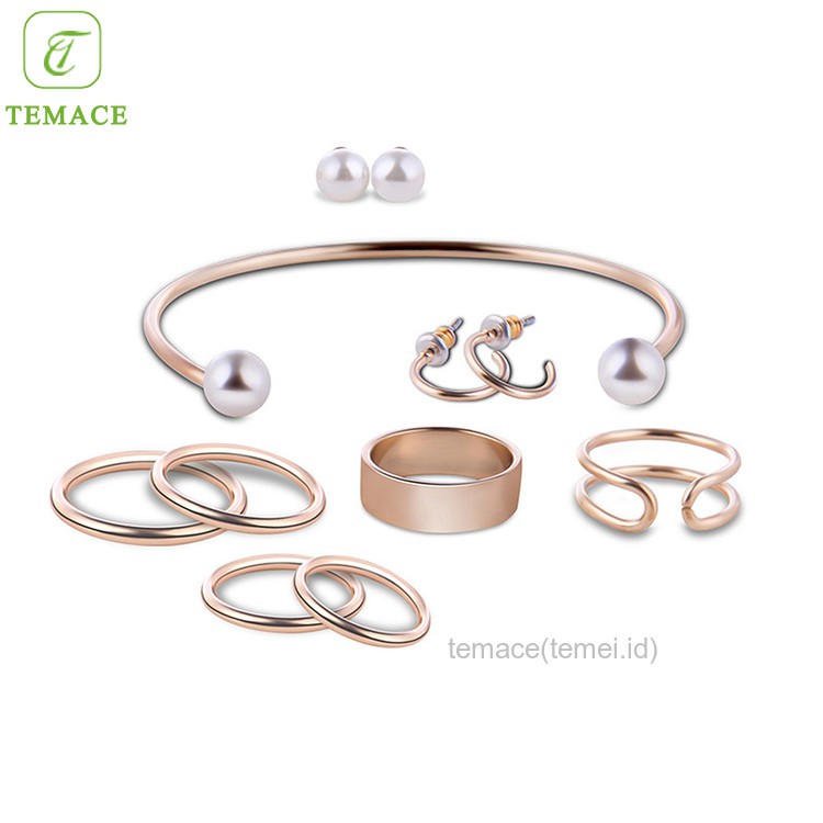 Cincin titanium Set Berlian Imitasi Elegan Korea Wanita 11pc