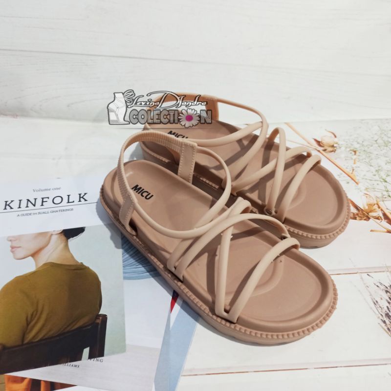 SANDAL KARET JELLY GLADIATOR TALI SILANG MOREGO 36-40-Coklat muda MICU