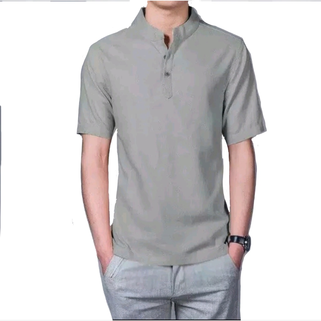 Baju Koko Kurta Polos.Baju Koko Pria Hamis Lengan Pendek