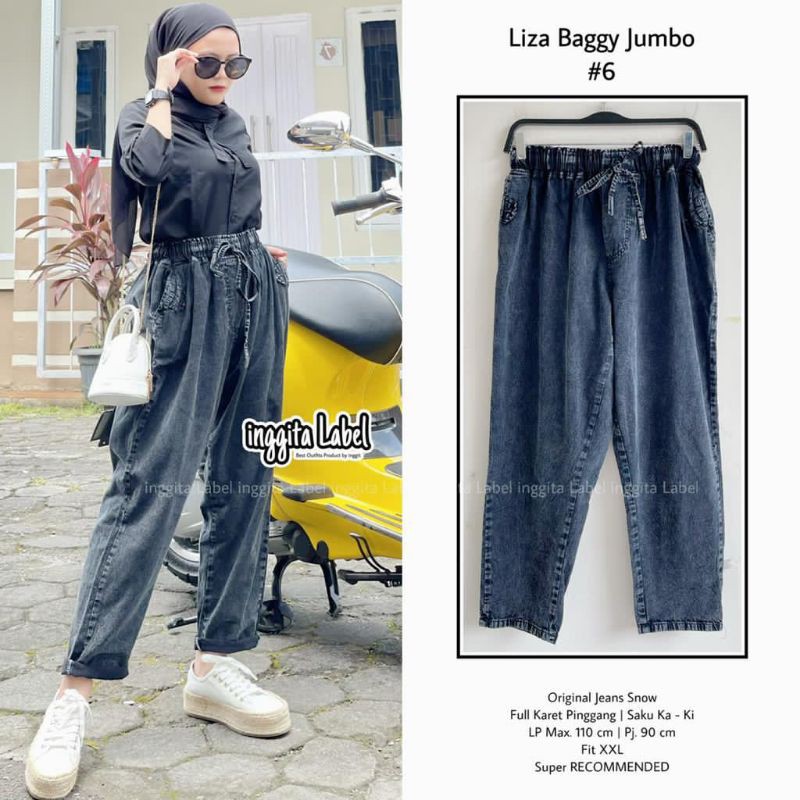 Lizaf Baggy Jumbo #6 Baggy Pants Original Jeans Snow LP 110 Full Karet Pinggang Fit to XXL