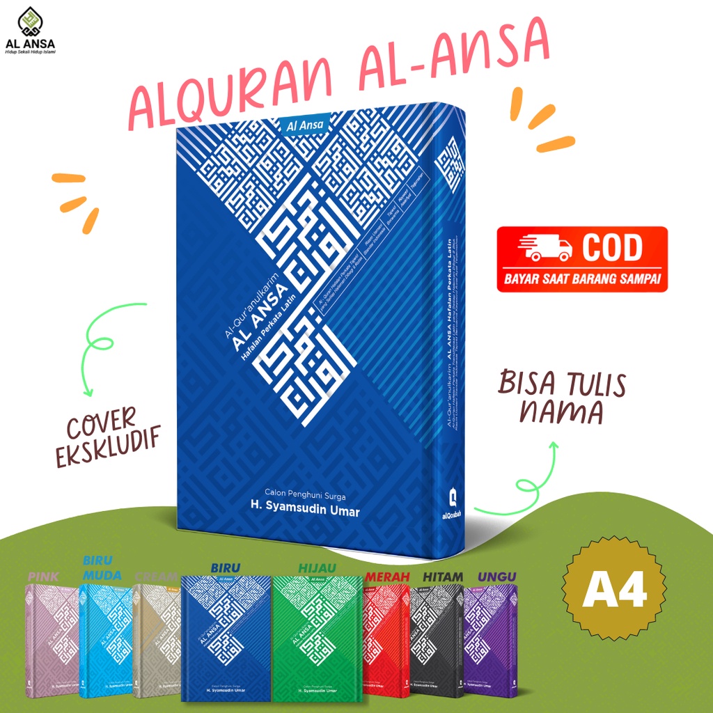AL Quran Al-Ansa Custom Tulis Nama Hafazan Perkata Latin Motif Kotak Ukuran A4 (Besar)