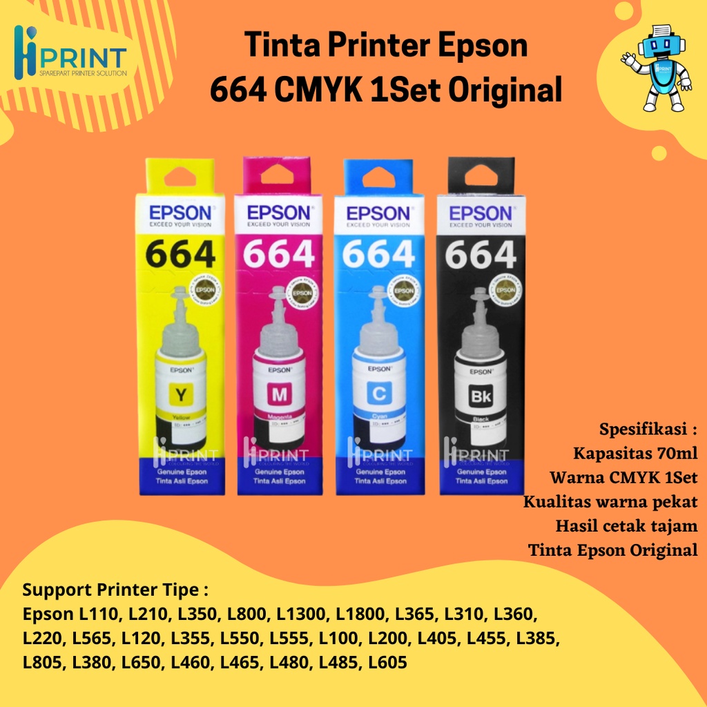 Jual Tinta Epson 664 Original 1 Set Cmyk Epson L100 Epson L110 Epson L120 Epson L200 Original 7527