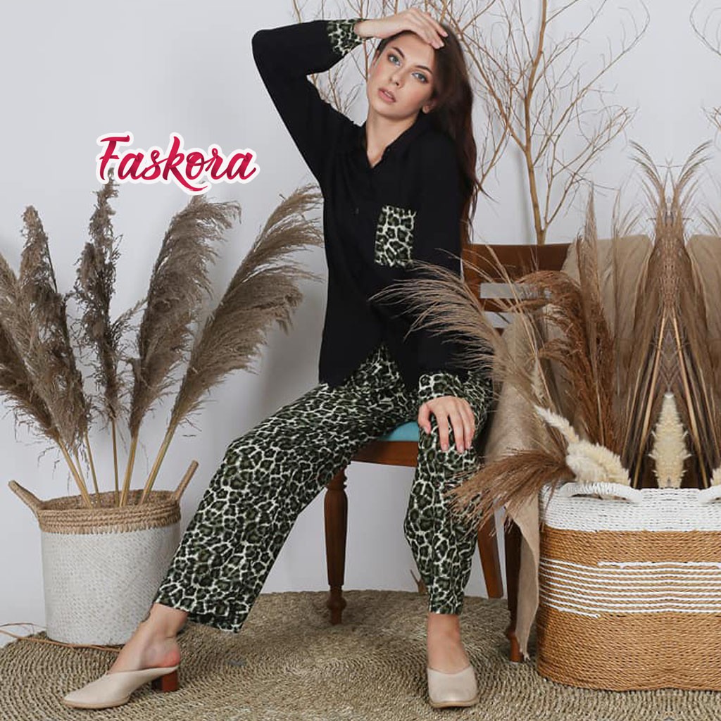 One Set Tie dye Wanita Busui Kemeja Panjang - Setelan Jumbo Rayon Wanita Kekinian - Pajamas Leopard