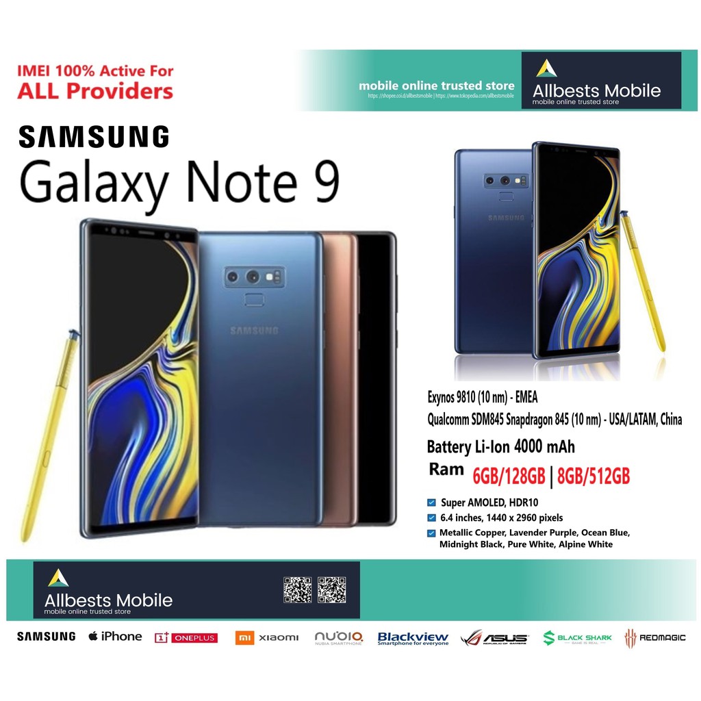 Samsung Galaxy Note 9 Duos/Dual SIM Ram 6GB/128GB, 8GB/512GB Original