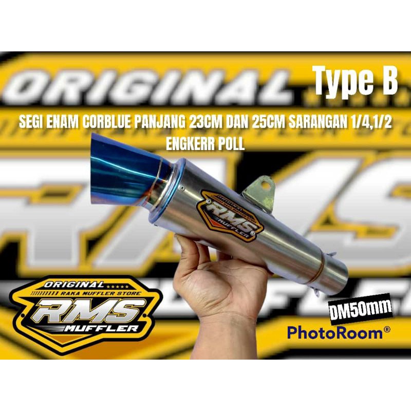 Slincer Knalpot RMS Muffler Original segi 6 corblue sarangan setengah dan seperempat engker poll bkn