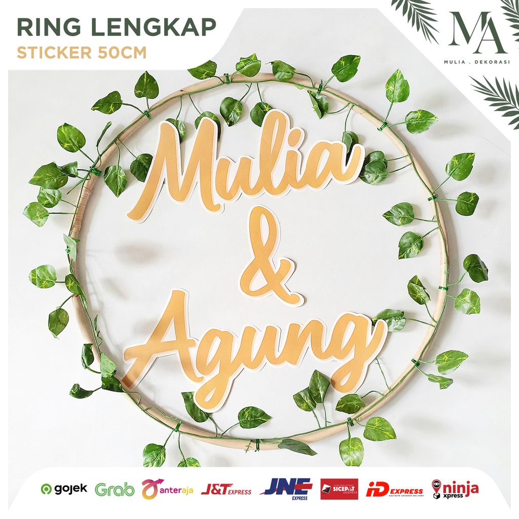 Ring Rotan Lingkaran 50cm Dekorasi Backdrop Aksesoris Lamaran Nikahan Lengkap Custom Nama Inisial Nama