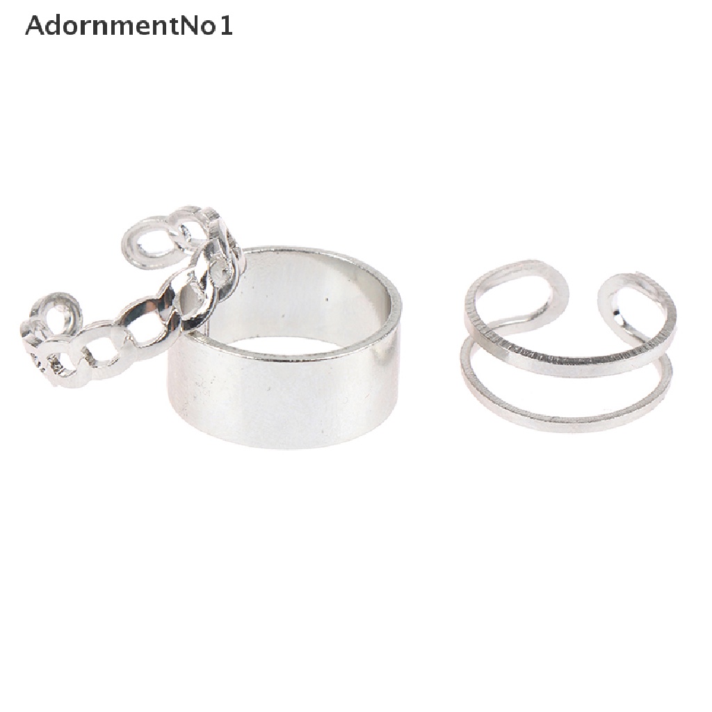 (AdornmentNo1) Set Cincin Bulat Hollow Out Adjustable Bahan Metal Tembaga Gaya Hip Hop Punk