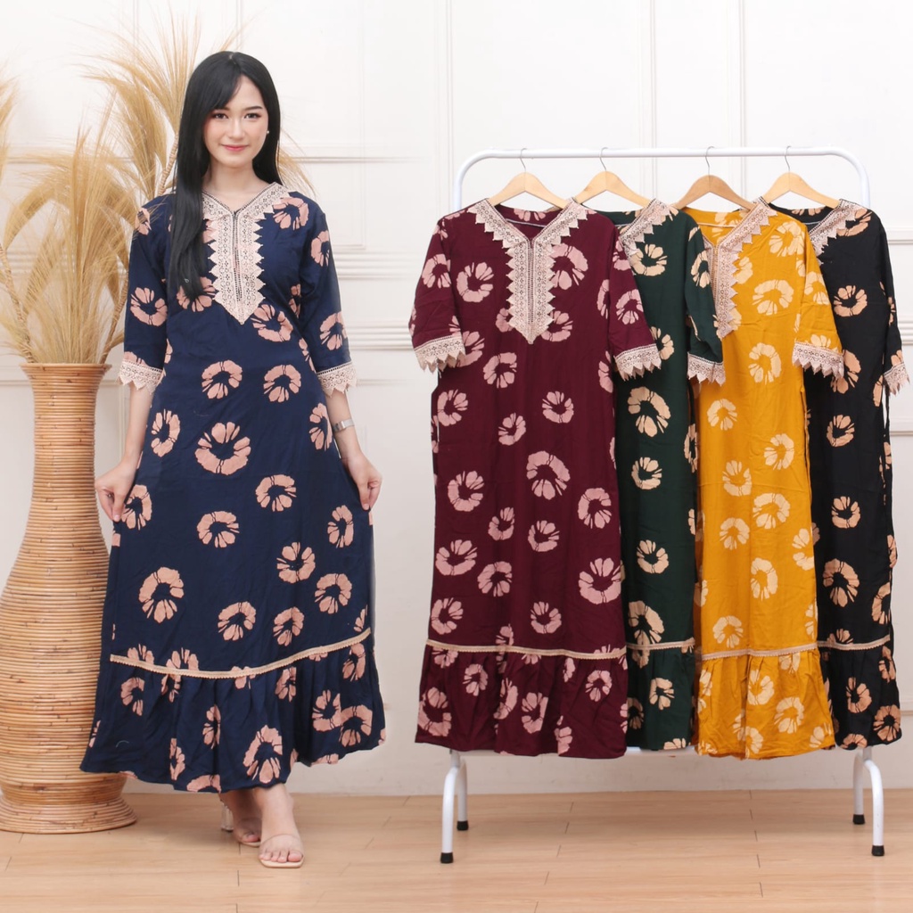 Gamis renda arab rempel busui resleting motif jumputan