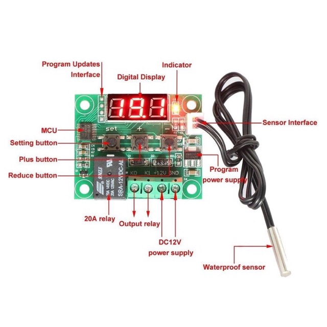 W1209 PCB Hijau Thermostat Digital Temperature Controller Control Suhu