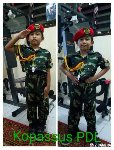 Baju/stelan/kostum profesi karnaval TNI kopasus/baret merah anak TK dan SD