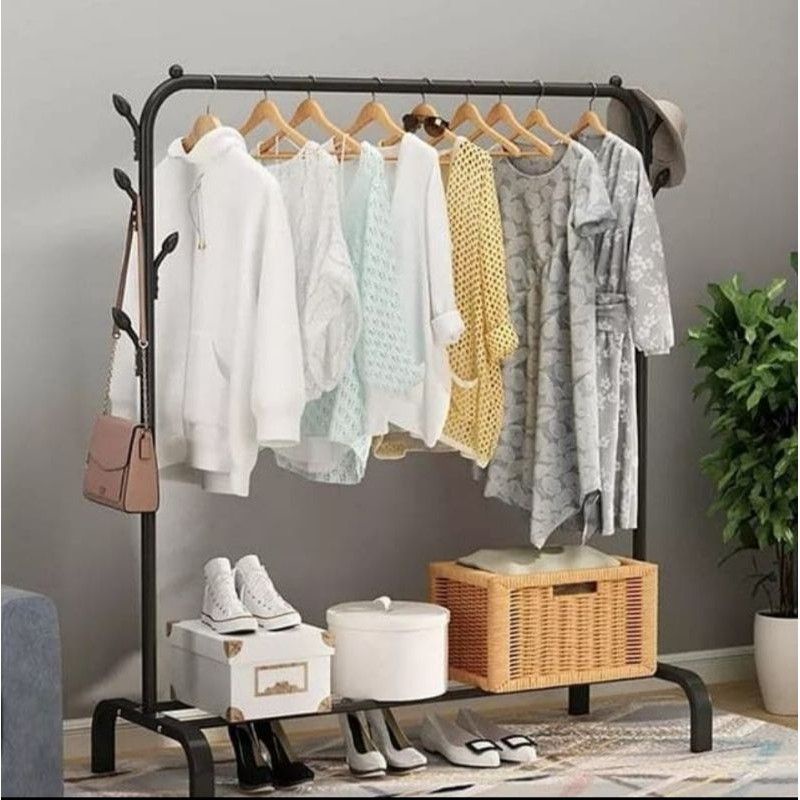 Windproof Clothes Stand Hanger Single Besi Gantungan Pakaian Baju Topi Tas Sepatu