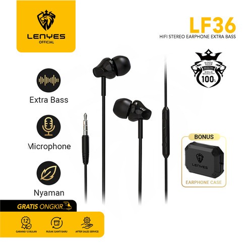 Headset LENYES LF-36 LF-37 Extra Bass Control Volume Stereo HiFi Earphone with Mic