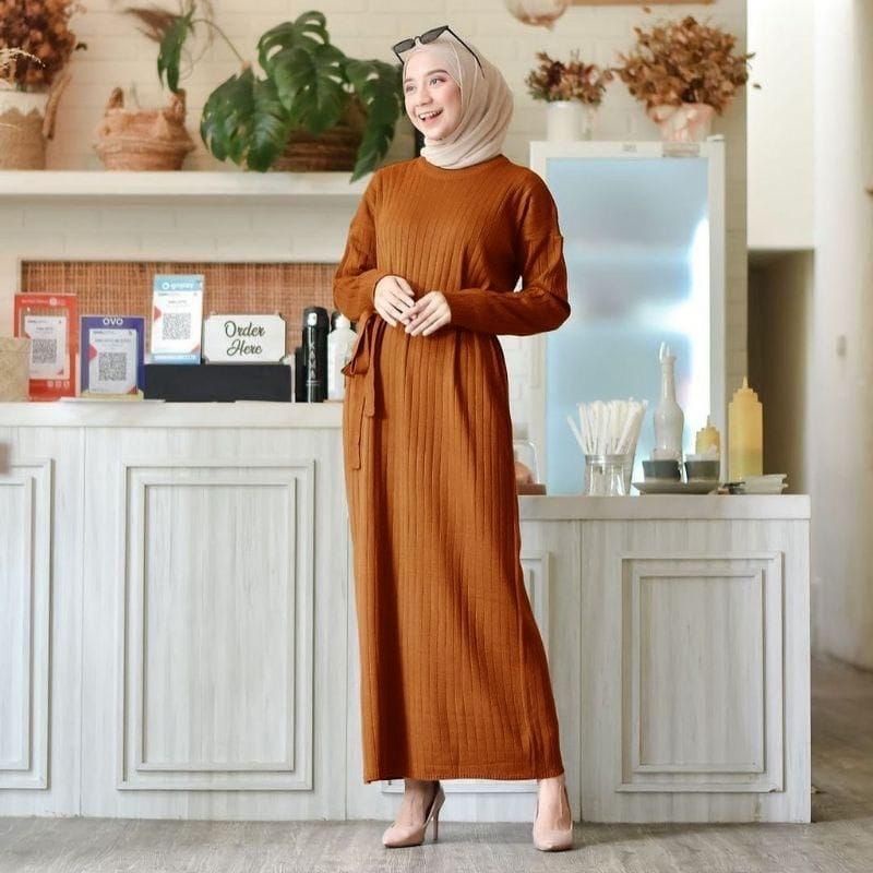 Baju Hamil 9 Bulan - Gamis Maxi Lengan Panjang Rajut Murah