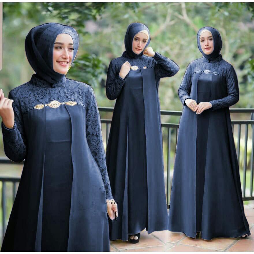 Elena Gamis Pesta Brukat/ Gamis Seragam/ Gamis Remaja Dewasa/ Fashion Muslim Wanita Premium - Size M L XL XXL Jumbo