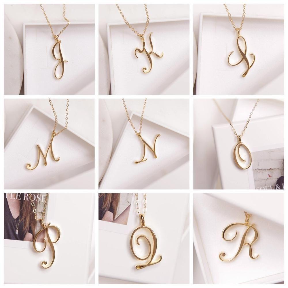 Top Alphabet Kalung Inisial Fashion Berlebihan Cursive Mewah Minimalis Logam 26huruf