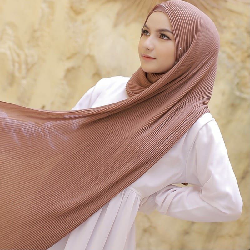 Pashmina Full Plisket Lidi Premium ceruty Tanpa Garis Tengah Pleated