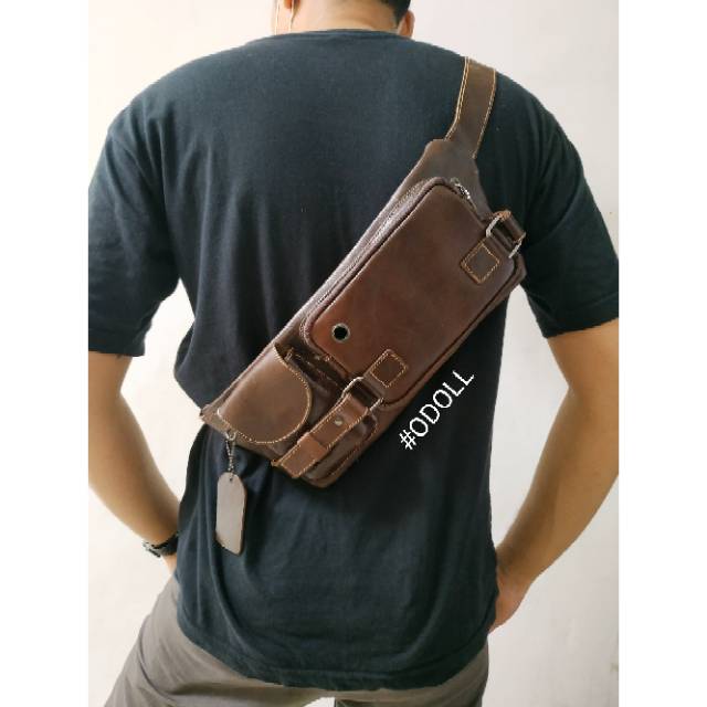 Tas Pria Selempang Dada Kulit Asli | Waistbag Kulit Asli