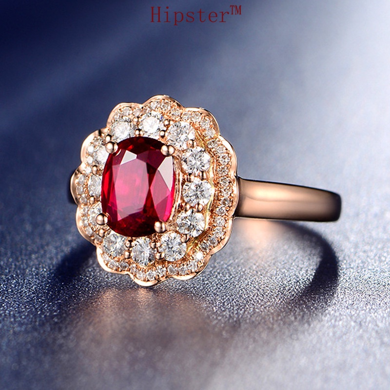 New Hot Sale Exquisite Luxury Inlaid Ruby Flower-Shaped Full Diamond Ring