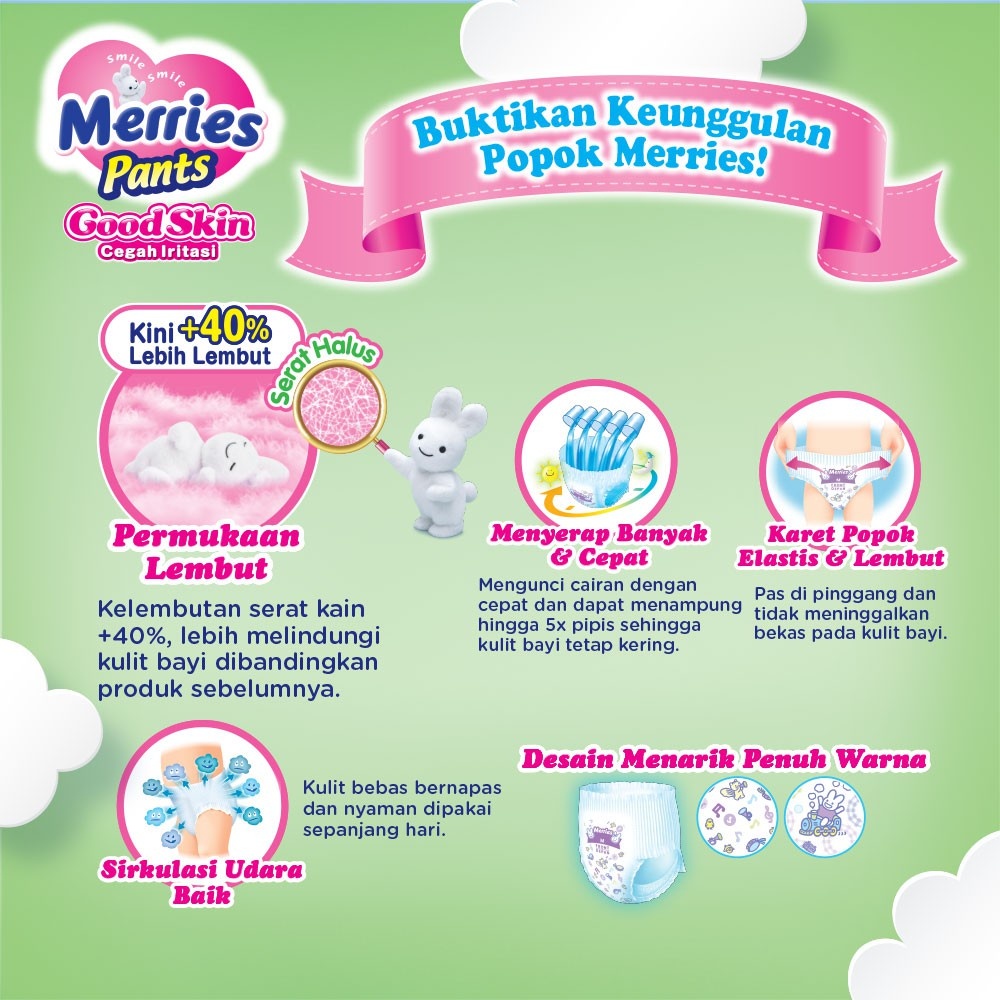 Popok Merries Pants Good Skin XL38 Diapers Celana Bayi Ukuran XL isi 38