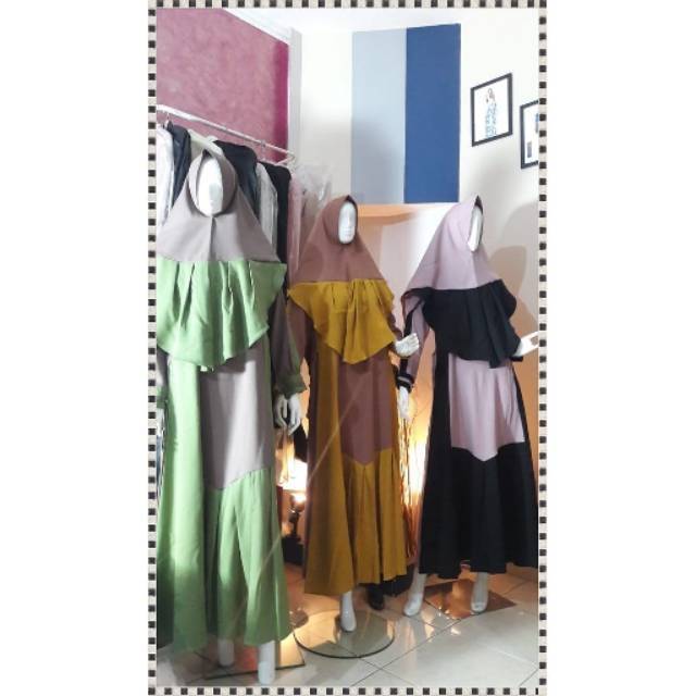 Gamis Lebaran Set Khimar Pet Antem Busui Bahan Moscrepe Premium Original Butik Warna Hijau Mint/Adem